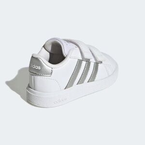 Adidas Kids White Sneakers with Silver Stripes
